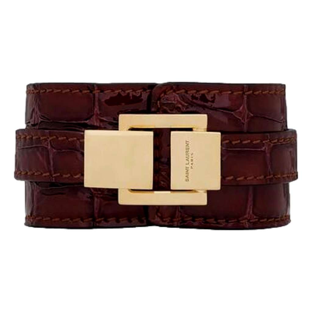 Saint Laurent Saint Laurent Le Carre Red Croc Embossed Leather Double Wrap Bracelet Gold Square Clasp Small Red Leather Never worn - Front View