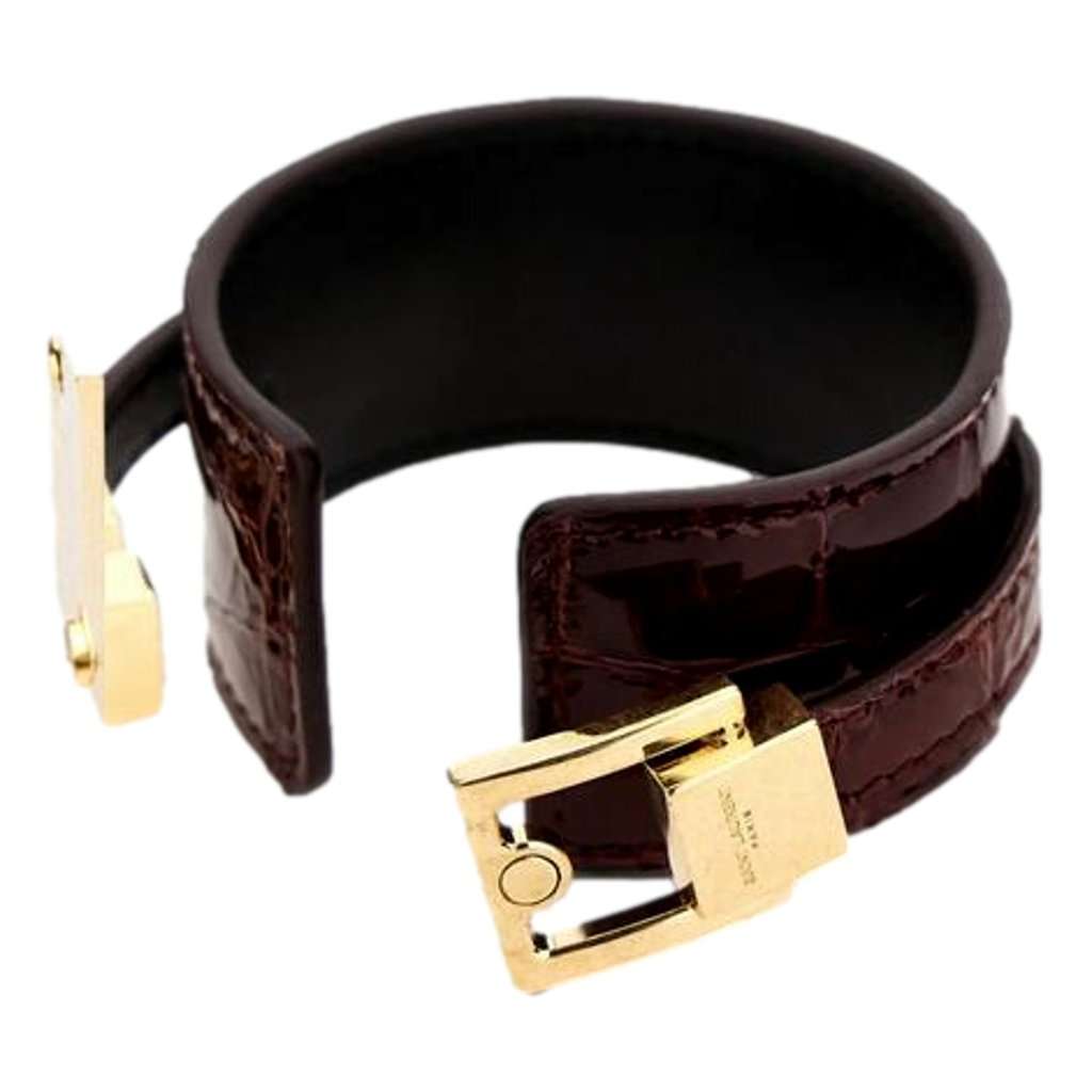 Saint Laurent Saint Laurent Le Carre Red Croc Embossed Leather Double Wrap Bracelet Gold Square Clasp Small Red Leather Never worn - Inside View