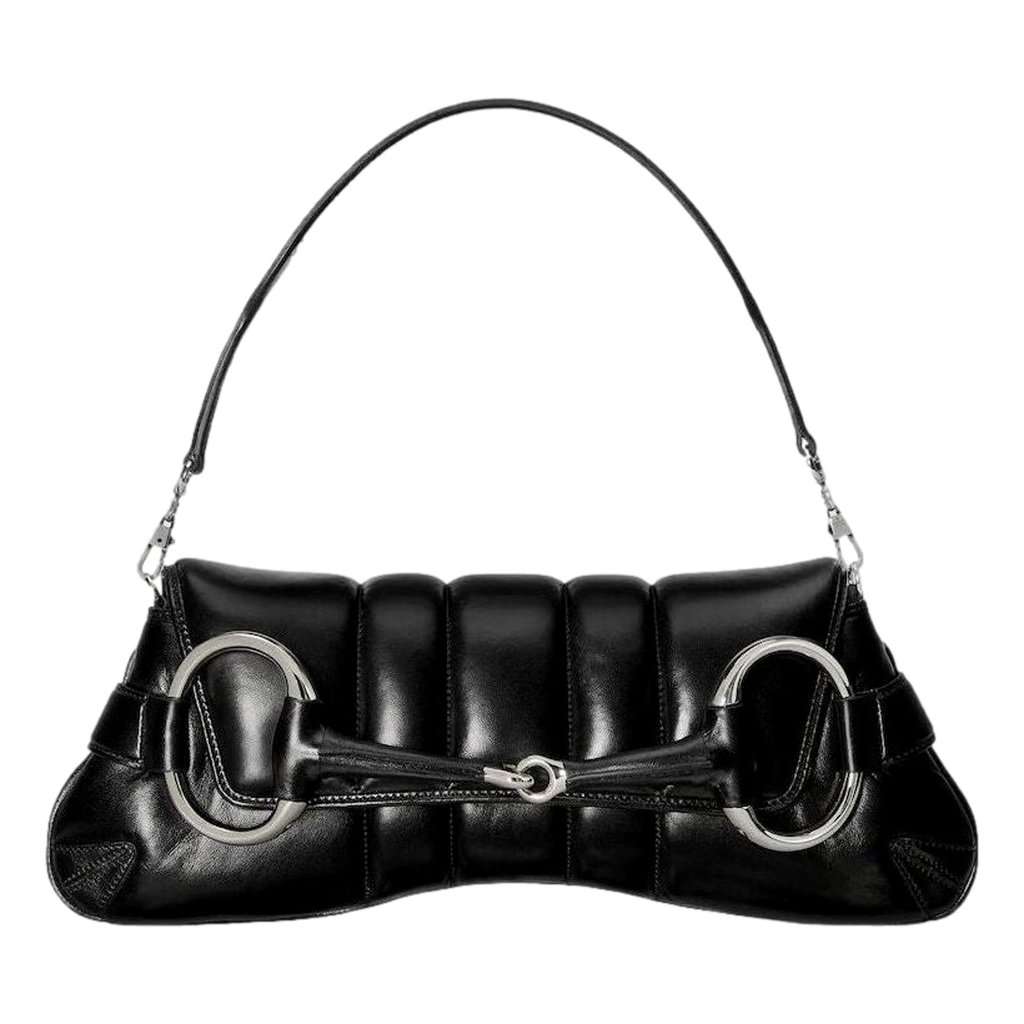 Gucci Gucci Horsebit Vertical Quilted Leather Medium Chain Shoulder Bag Black Black Leather Never worn - Front View