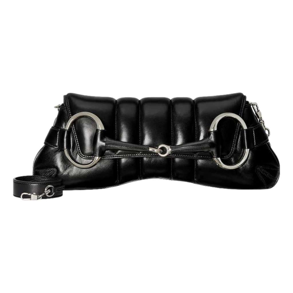 Gucci Gucci Horsebit Vertical Quilted Leather Medium Chain Shoulder Bag Black Black Leather Never worn - Back View
