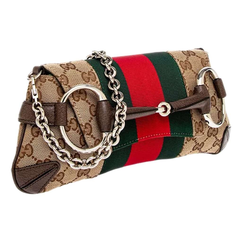 Gucci Gucci Horsebit Supreme Canvas Web Stripe Small Chain Shoulder Bag Brown Leather Never worn - Model View
