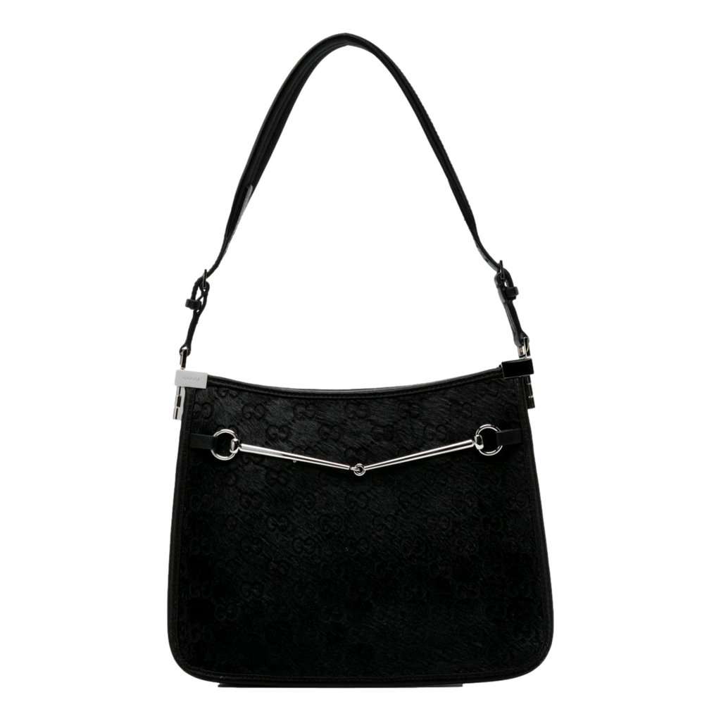 Gucci Gucci Horsebit Black Fur Slim Shoulder Bag Black Leather Never worn - Front View