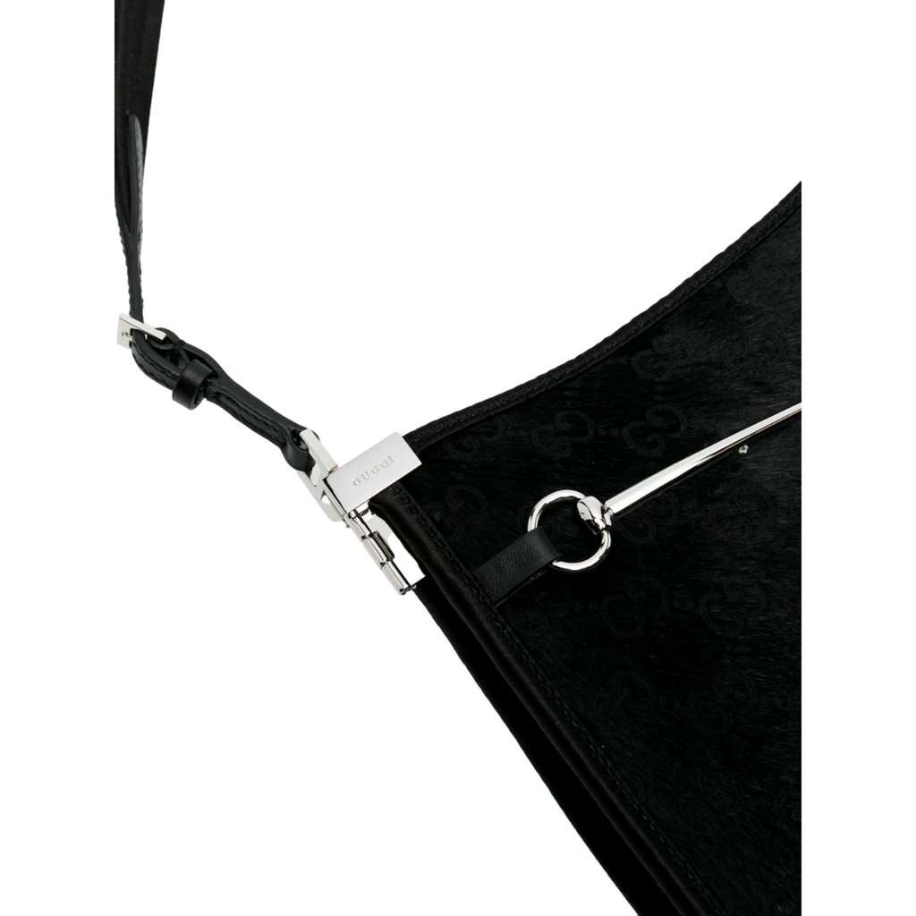 Gucci Gucci Horsebit Black Fur Slim Shoulder Bag Black Leather Never worn - Model View