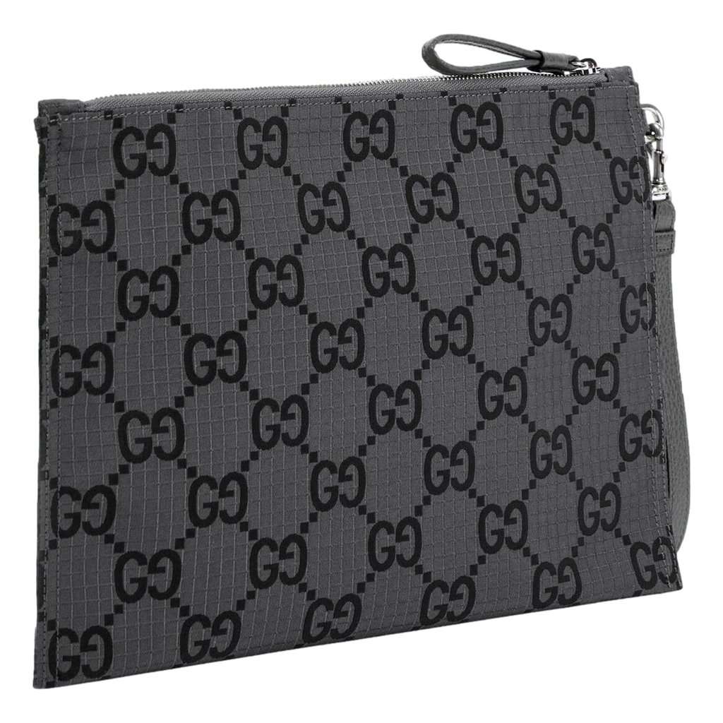 Gucci Gucci Ripstop Canvas Jumbo GG Large Clutch Wristlet Gray Black Black Leather Never worn - Inside View