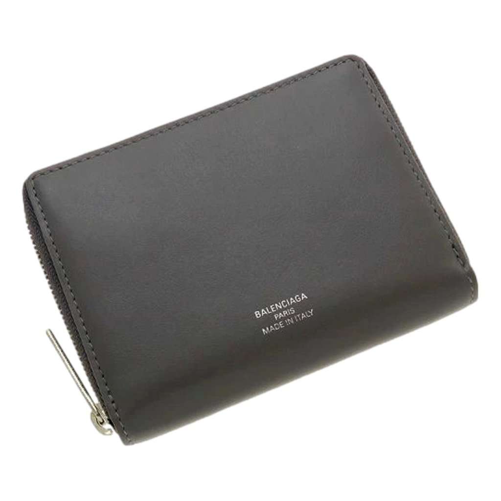 Balenciaga Balenciaga Smooth Calfskin Leather Zip Around Coin Case Wallet Gray Silver Hardware Green Leather Never worn - Front View