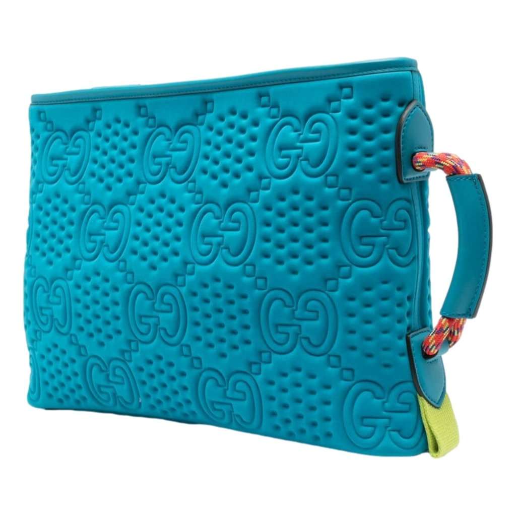 Gucci Gucci GG Scuba Pouch Small Clutch Bag Blue Blue Leather Never worn - Back View