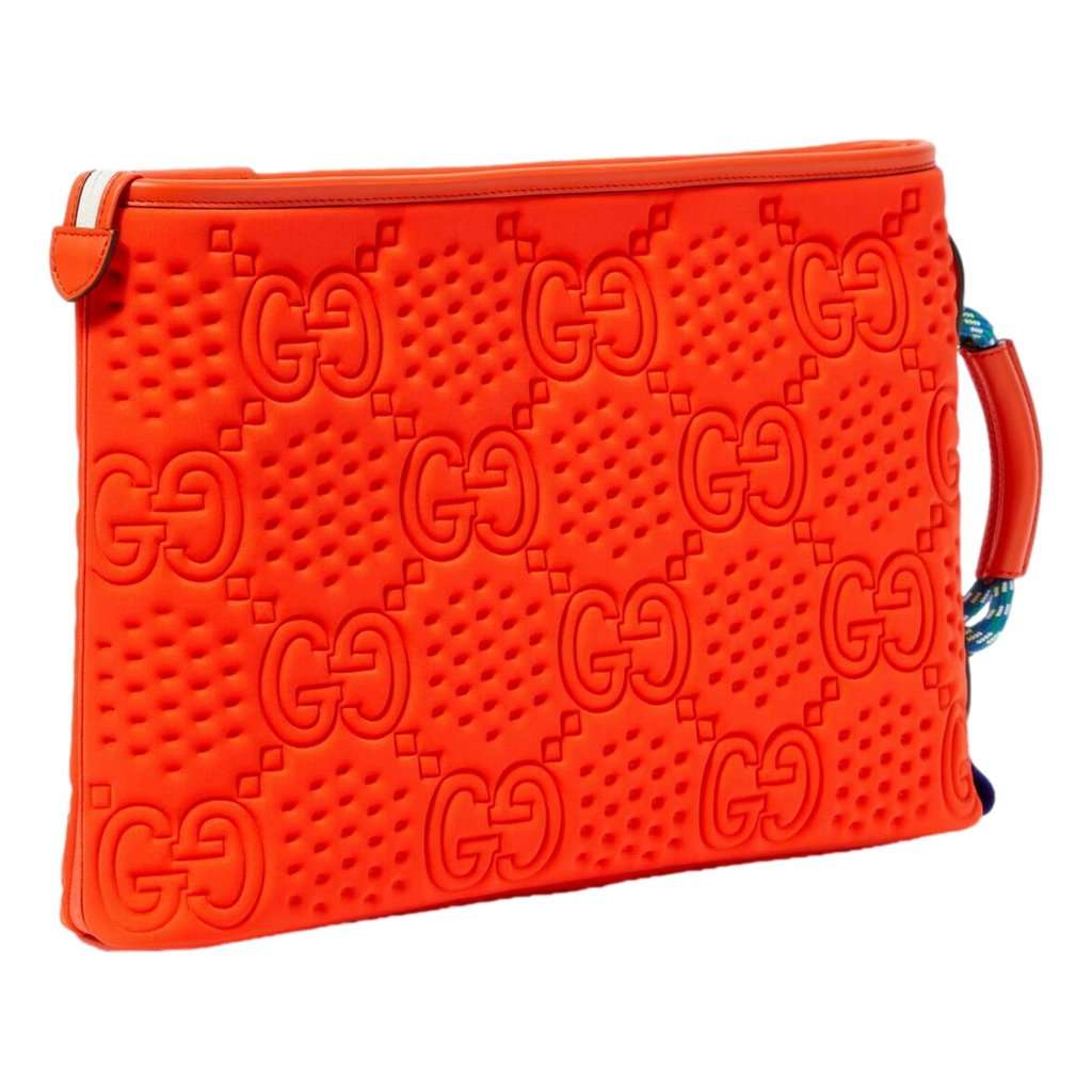 Gucci Gucci Off The Grid GG Embossed Orange Rubber Pouch Clutch Bag Orange Leather Never worn - Back View