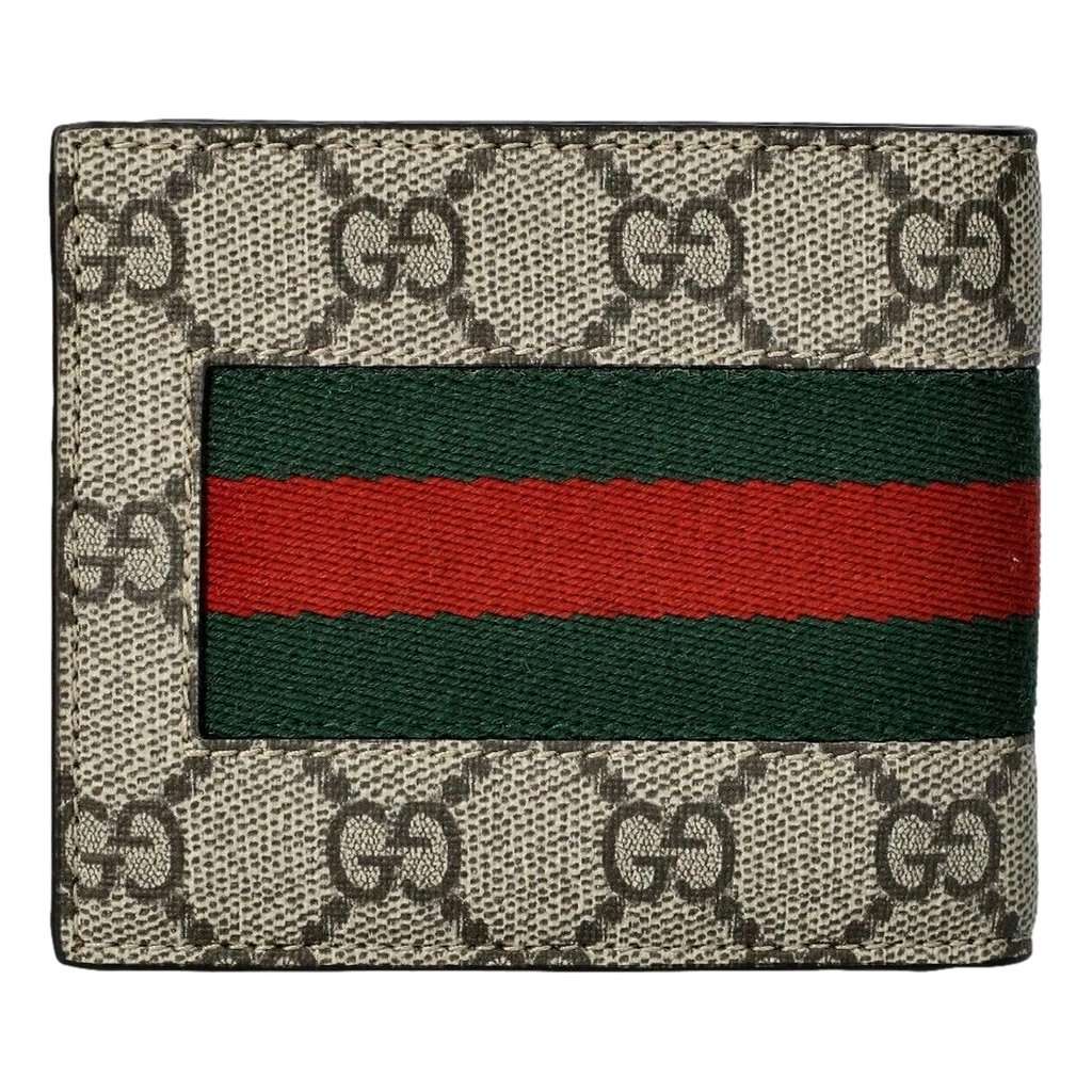 Gucci Gucci GG Supreme Canvas Web Stripe Bifold Wallet Brown Leather Never worn - Front View