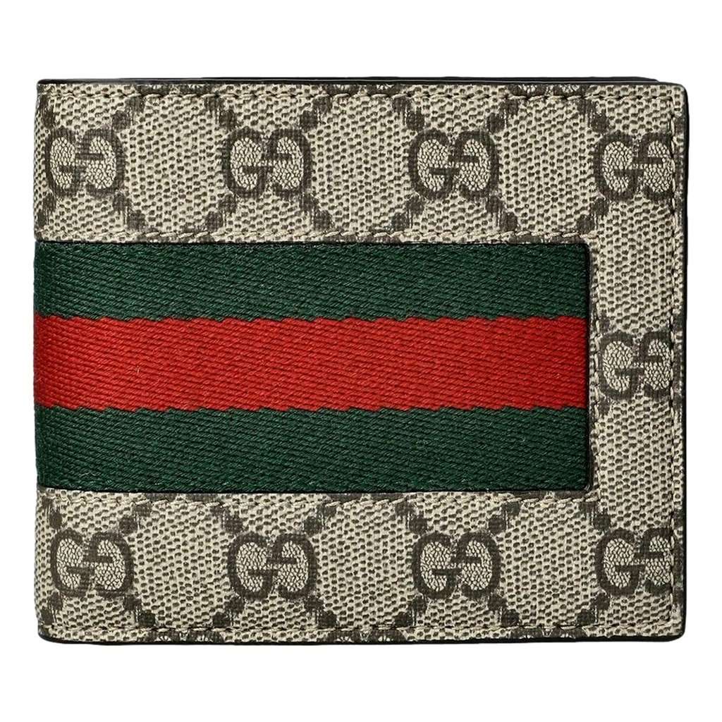 Gucci Gucci GG Supreme Canvas Web Stripe Bifold Wallet Brown Leather Never worn - Back View
