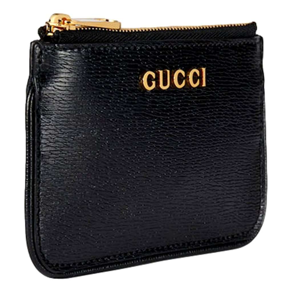 Gucci Gucci Zip Key Case Black Leather Card Holder Gold Logo Script Black Leather Never worn - Inside View