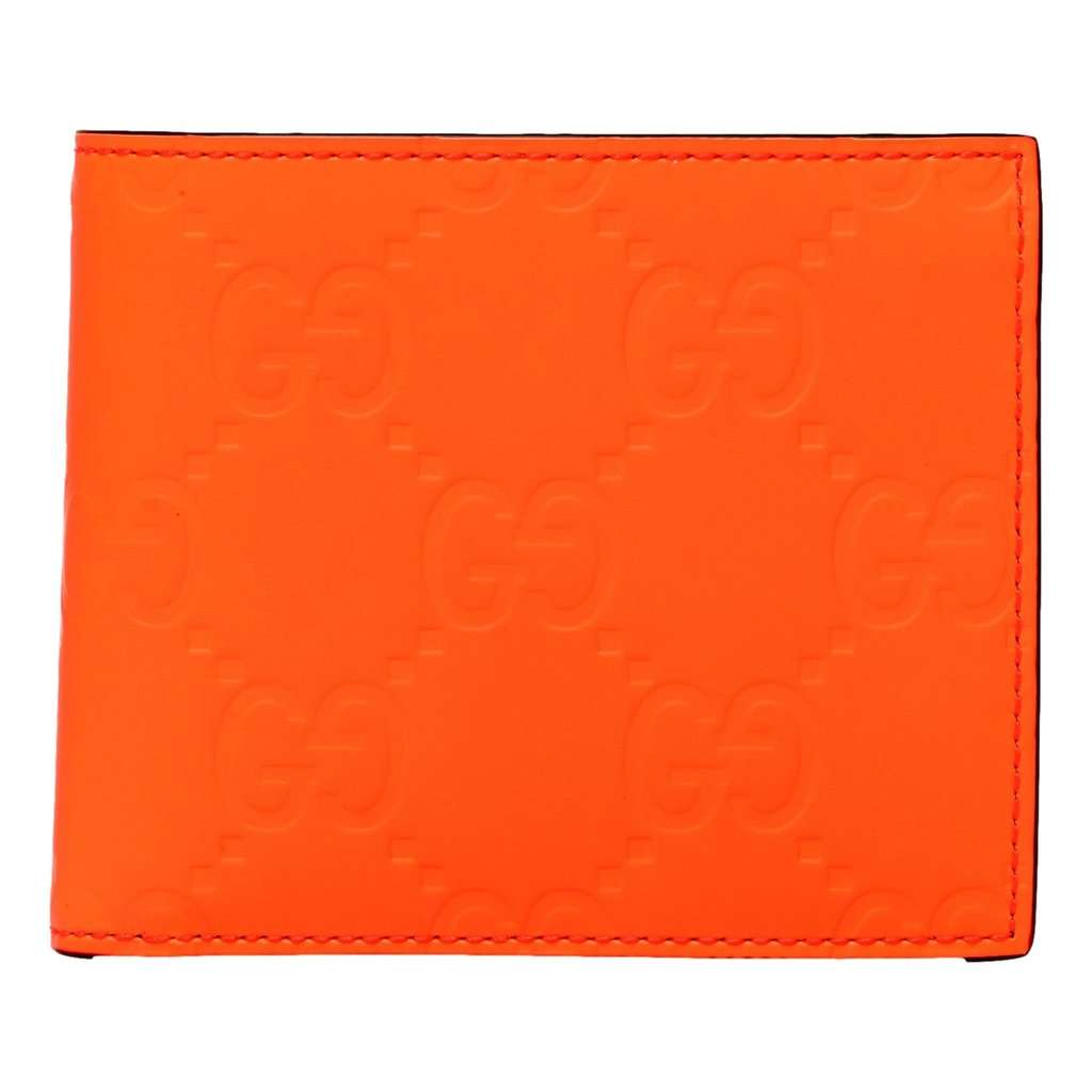 Gucci Gucci GG Rubber Effect Neon Orange Guccissima Leather Bifold Wallet Orange Leather Never worn - Front View