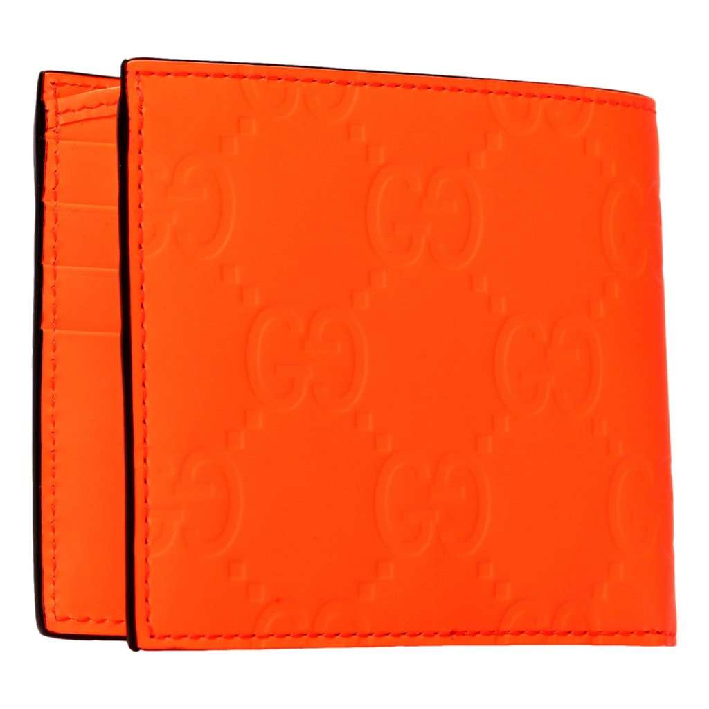 Gucci Gucci GG Rubber Effect Neon Orange Guccissima Leather Bifold Wallet Orange Leather Never worn - Model View