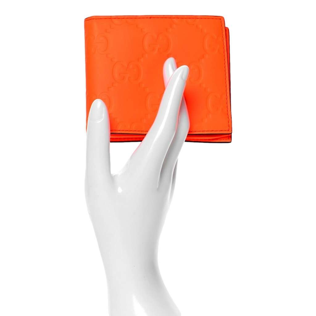 Gucci Gucci GG Rubber Effect Neon Orange Guccissima Leather Bifold Wallet Orange Leather Never worn - Box View