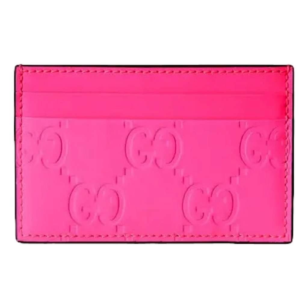 Gucci Gucci GG Leather Rubber Effect Neon Pink Card Holder Wallet Pink Leather Never worn - Back View