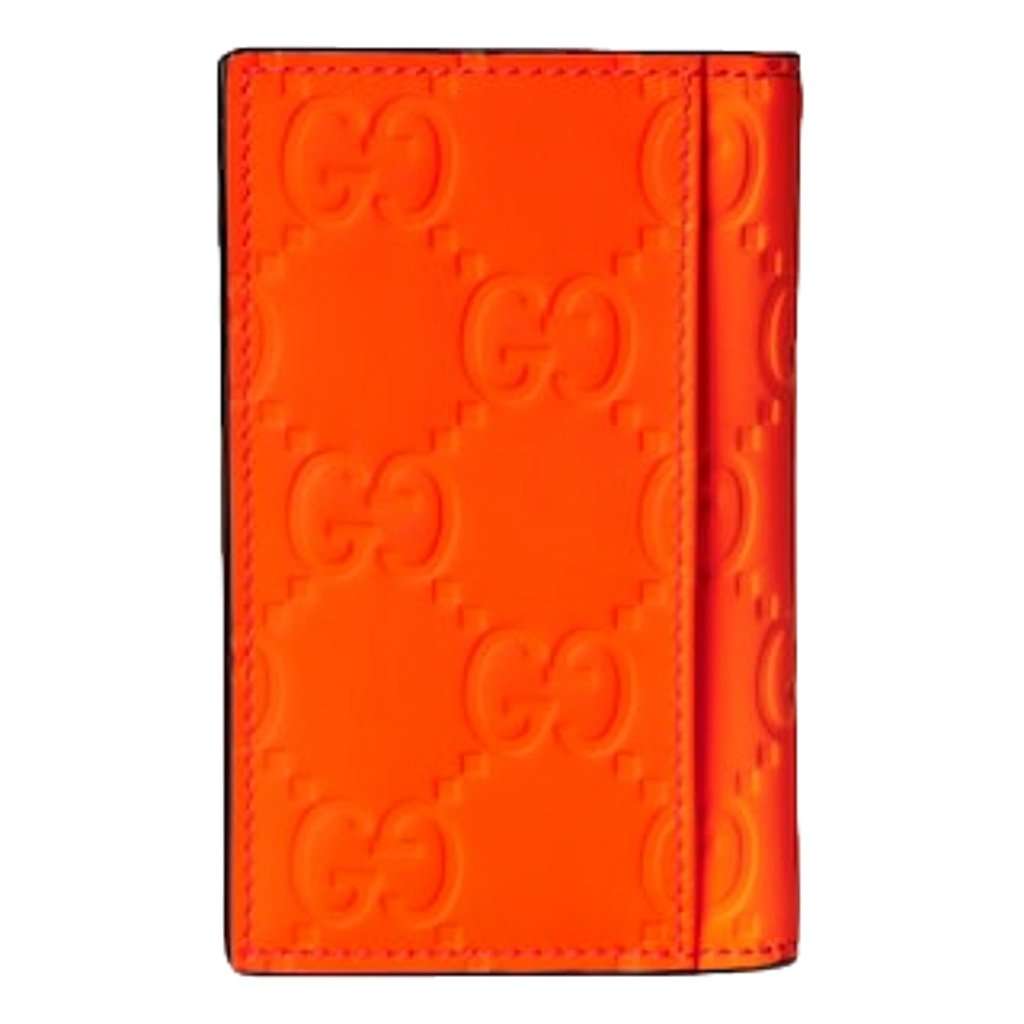 Gucci Gucci GG Leather Rubber Effect Neon Orange Folding Wallet Card Holder Orange Leather Never worn - Back View