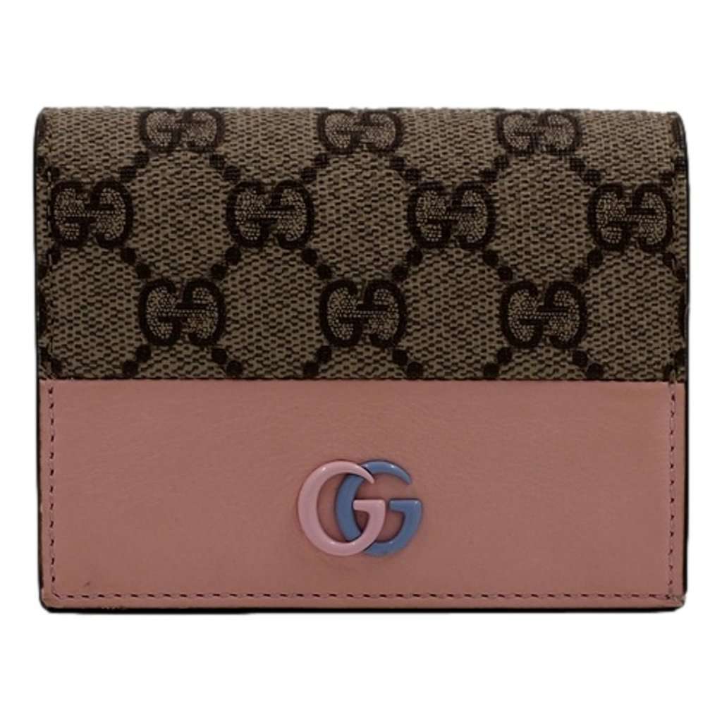 Gucci Gucci GG Marmont Canvas Leather Card Case Wallet Pink Blue Brown Canvas Never worn - Front View