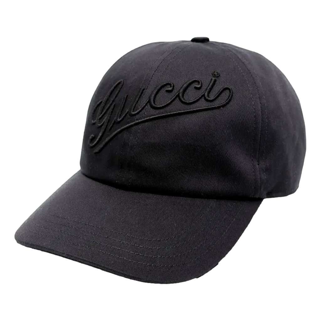 Gucci Gucci Black Embroidered Logo Cotton Baseball Cap Extra Large Black Cotton Never worn - Front View