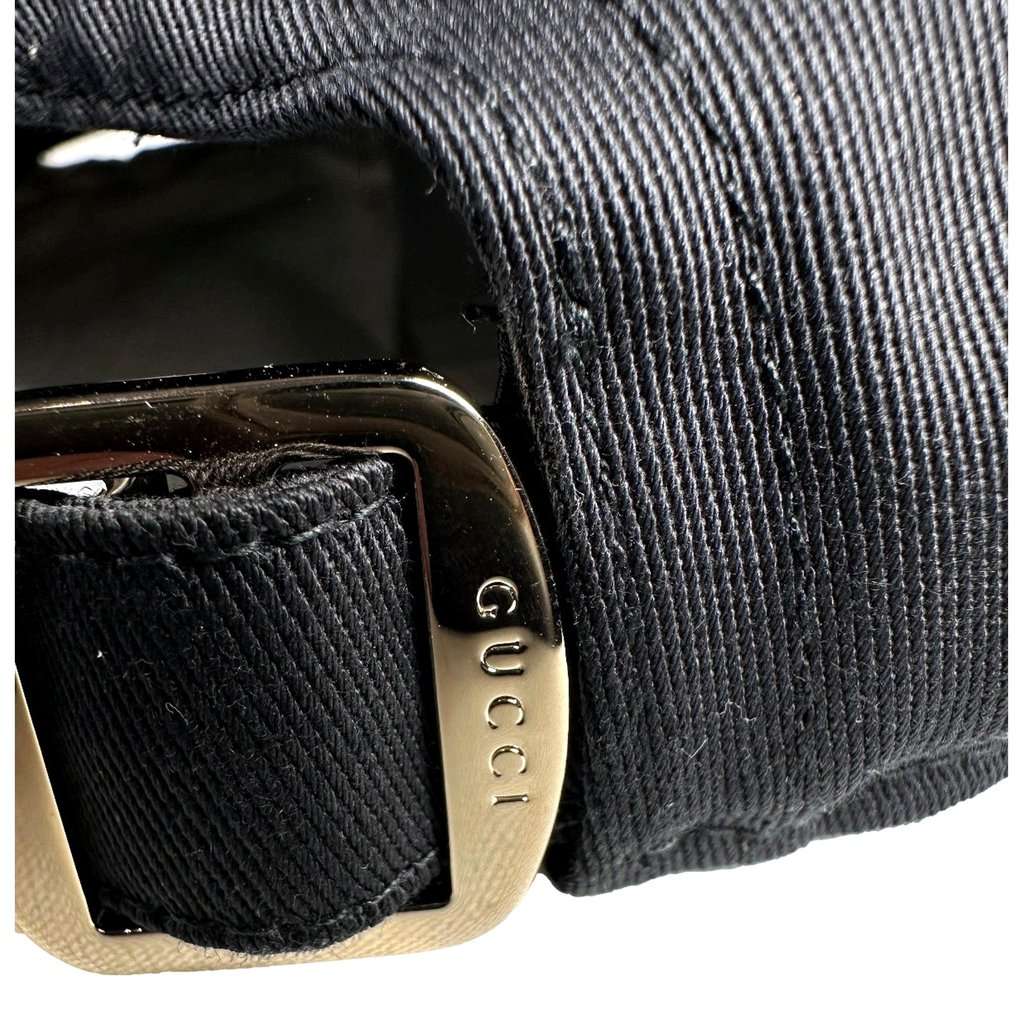 Gucci Gucci Black Embroidered Logo Cotton Baseball Cap Extra Large Black Cotton Never worn - Box View