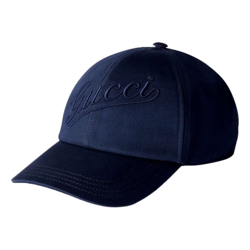 Gucci Gucci Baseball Hat with Embroidery in Navy Blue L Blue Cotton Never worn - Front View