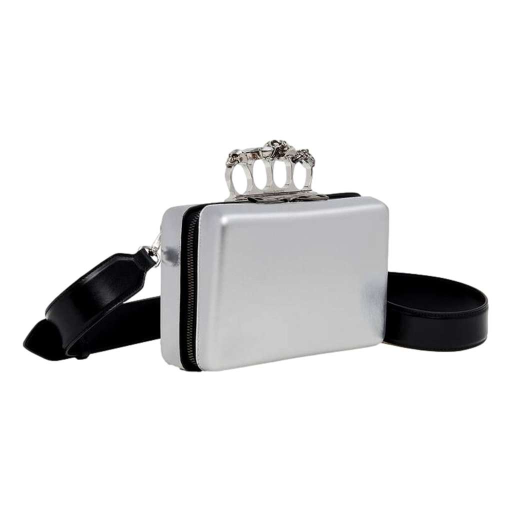 Alexander McQueen Alexander McQueen The Knuckle Silver Metallic Leather Zip Around Crossbody Bag Skull Silver Leather Never worn - Box View