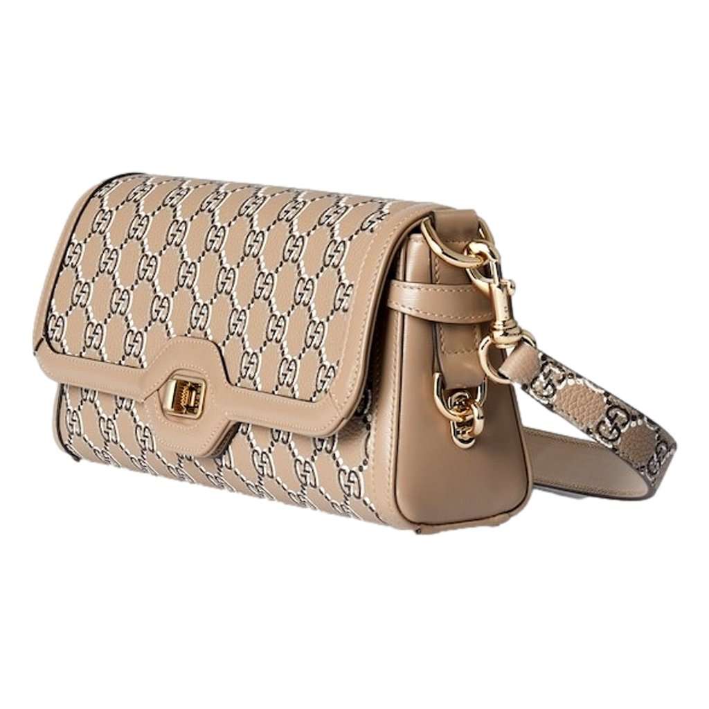 Gucci Gucci Luce Optical Printed GG Leather Beige Shoulder Bag Brown Leather Never worn - Back View