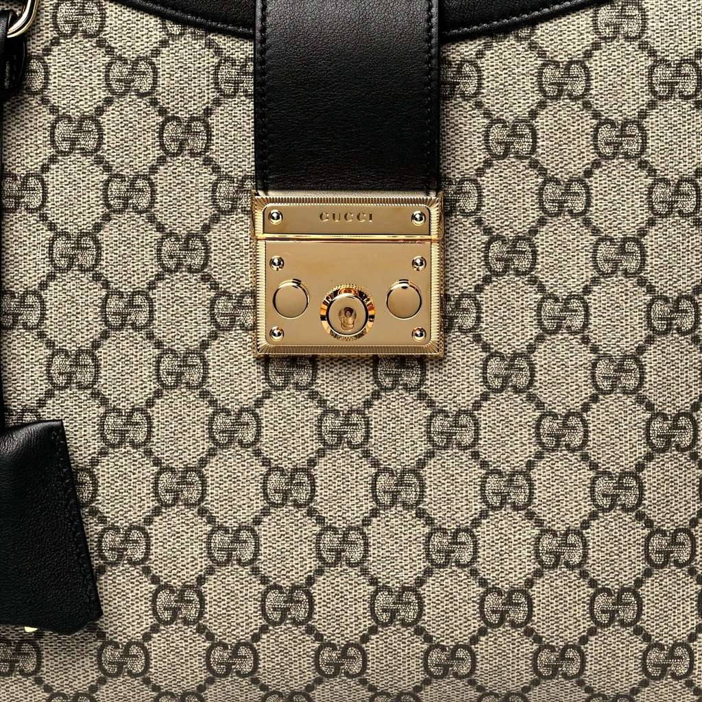 Gucci Gucci GG Supreme Monogram Canvas Medium Padlock Shoulder Bag Black Black Leather Never worn - Box View