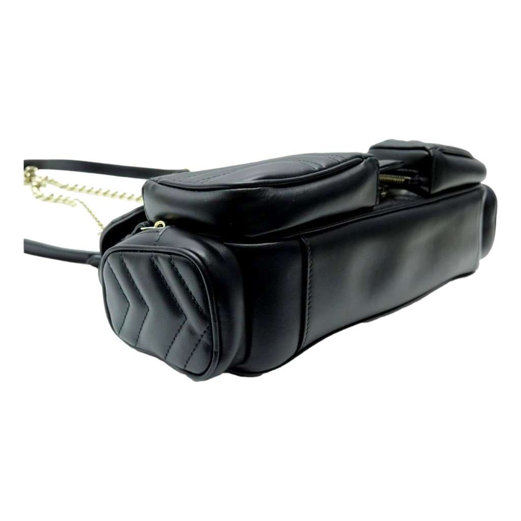 Gucci Gucci GG Marmont Dual Compartment Black Leather Shoulder Bag Gold Logo Black Leather Never worn - Back View