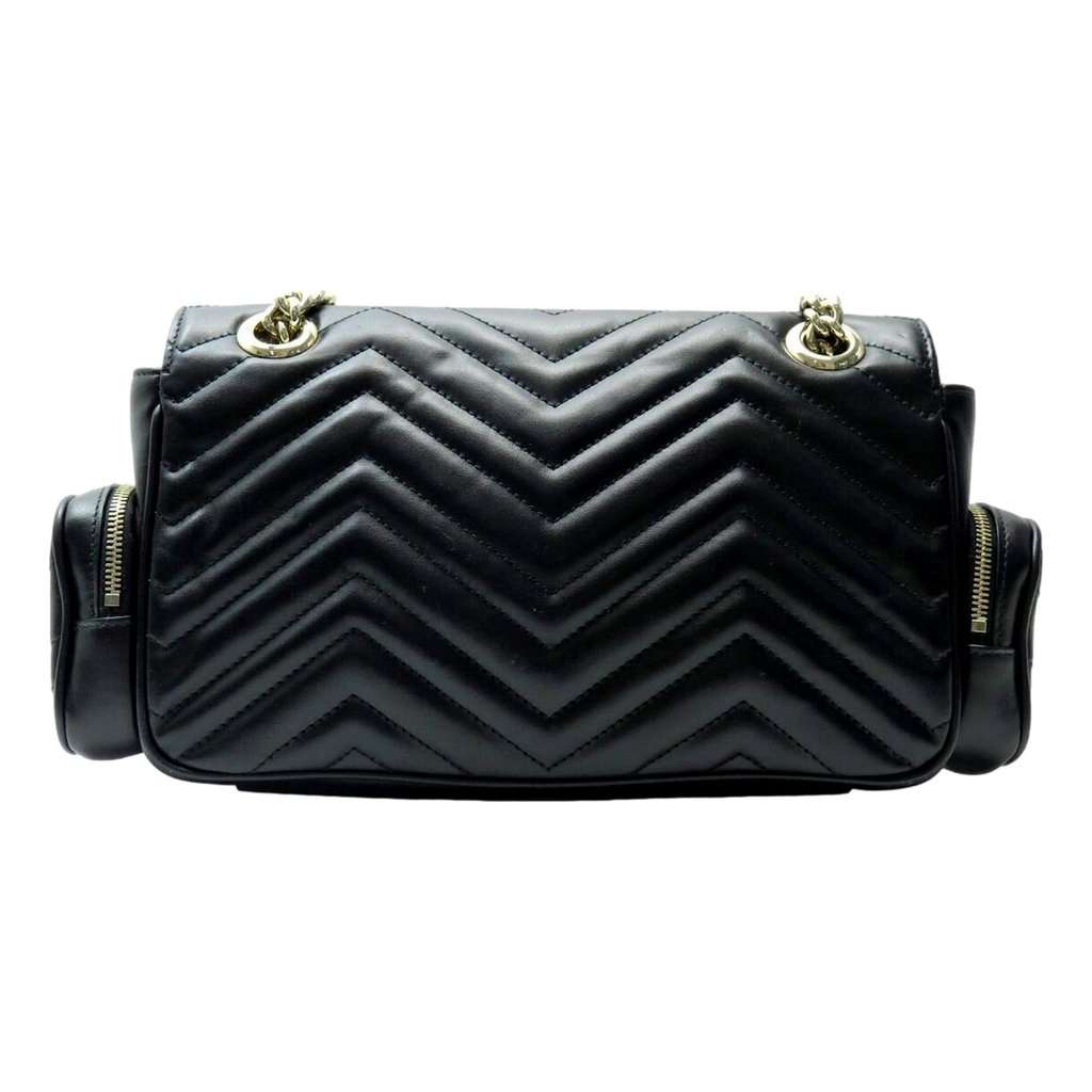Gucci Gucci GG Marmont Dual Compartment Black Leather Shoulder Bag Gold Logo Black Leather Never worn - Inside View