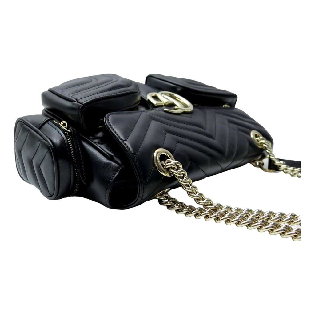 Gucci Gucci GG Marmont Dual Compartment Black Leather Shoulder Bag Gold Logo Black Leather Never worn - Model View