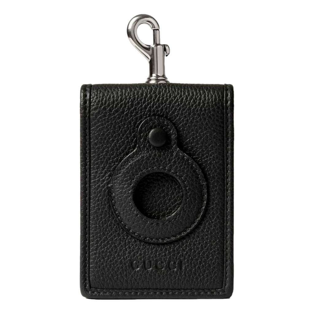 Gucci Gucci Grained Leather AirTag Holder Folding Card Case Wallet in Dark Gray Black Leather Never worn - Front View