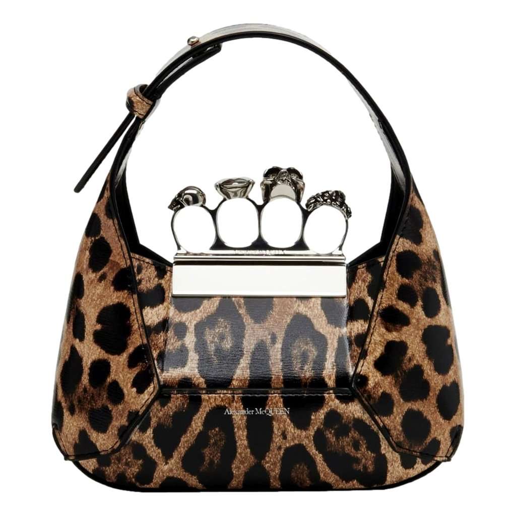 Alexander McQueen Alexander McQueen Leopard Print Jewelled Shoulder Bag Skull Knuckle Brown Leather Never worn - Inside View