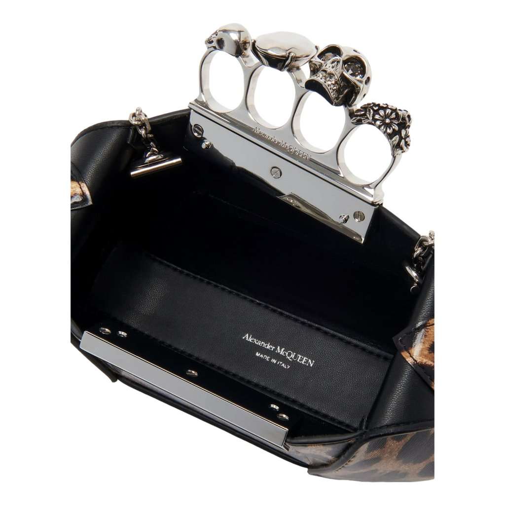 Alexander McQueen Alexander McQueen Leopard Print Jewelled Shoulder Bag Skull Knuckle Brown Leather Never worn - Model View