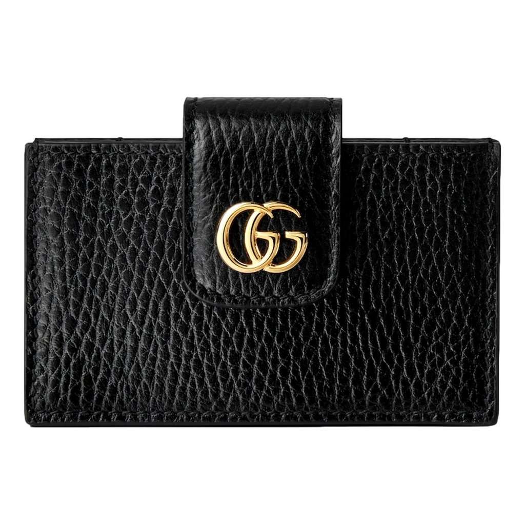 Gucci Gucci GG Marmont Leather Card Case Wallet with Gold Double G Snap Closure Black Leather Never worn - Front View