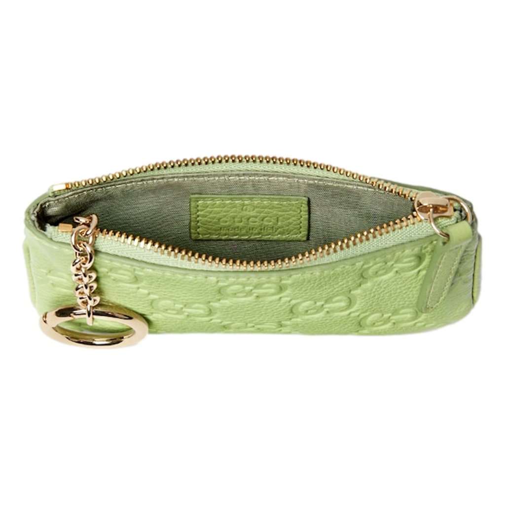 Gucci Gucci GG Embossed Green Leather Key Pouch Green Leather Never worn - Inside View