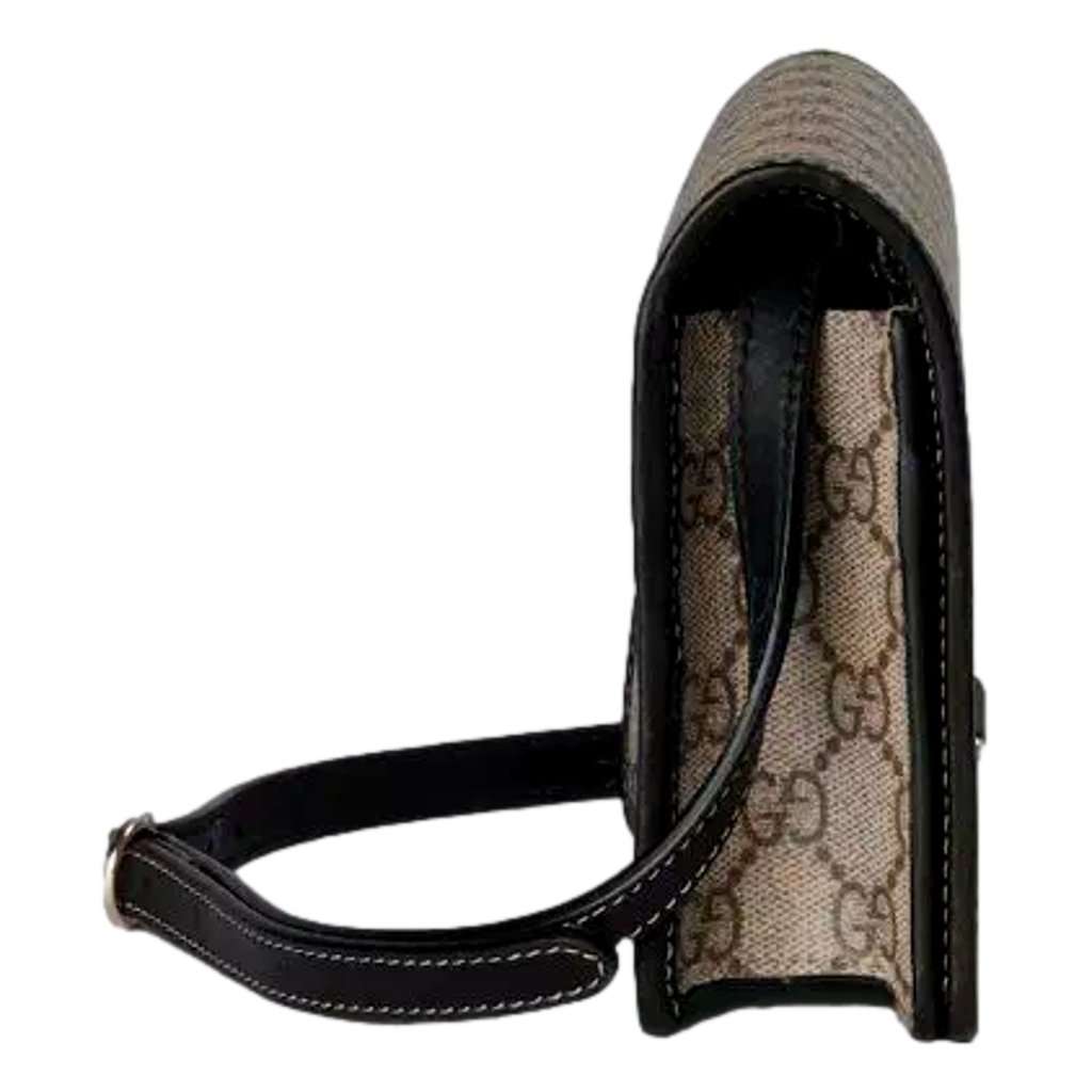 Gucci Gucci GG Emblem Canvas and Leather Wallet Mini Crossbody Bag in Black Black Leather Never worn - Box View