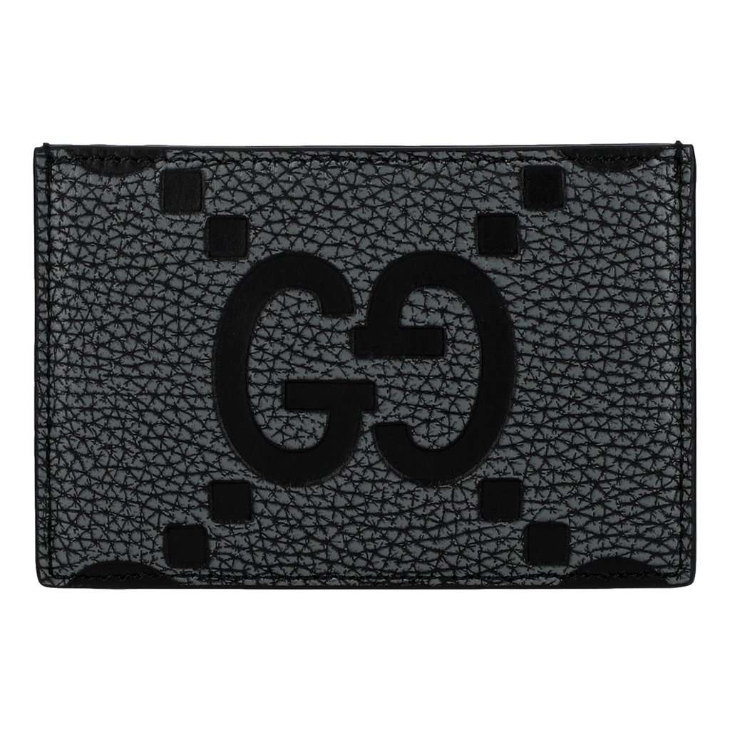 Gucci Gucci Jumbo GG Gray Leather Card Holder Wallet Embossed Logo Black Leather Never worn - Front View
