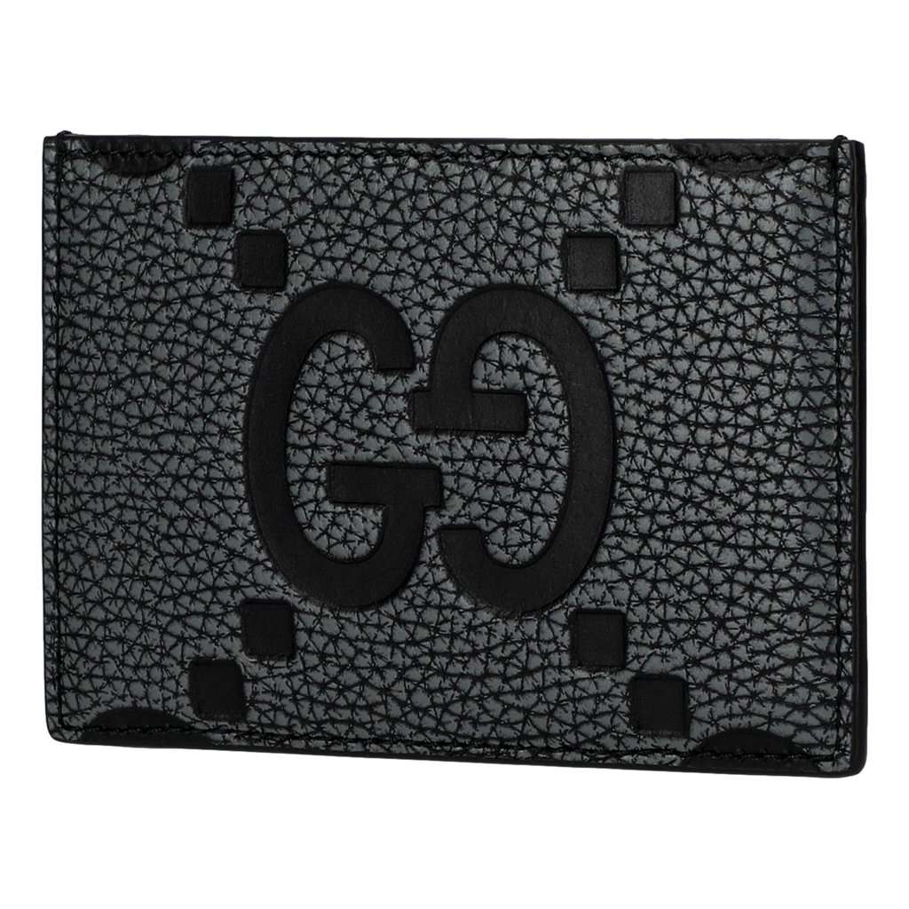 Gucci Gucci Jumbo GG Gray Leather Card Holder Wallet Embossed Logo Black Leather Never worn - Back View