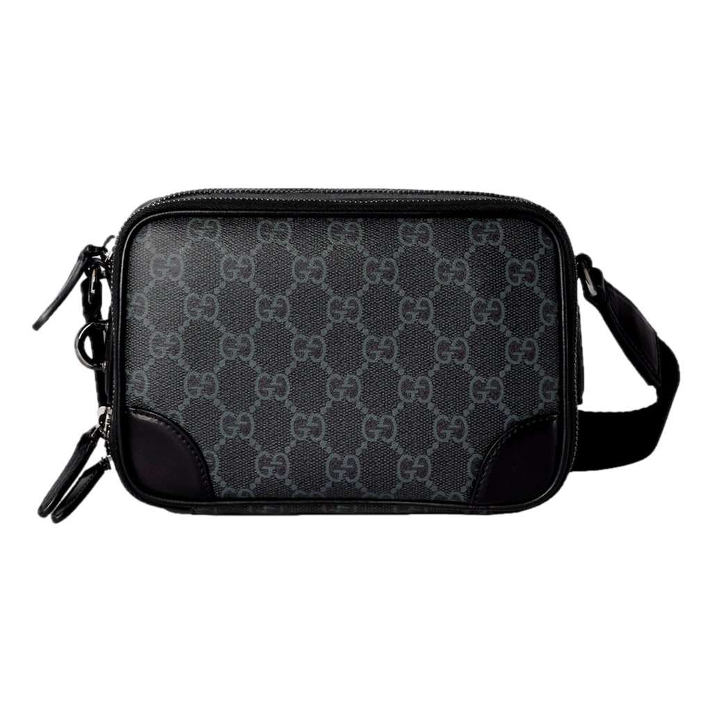 Gucci Gucci GG Black Canvas and Leather Unisex Dual Compartment Crossbody Bag Black Leather Never worn - Front View