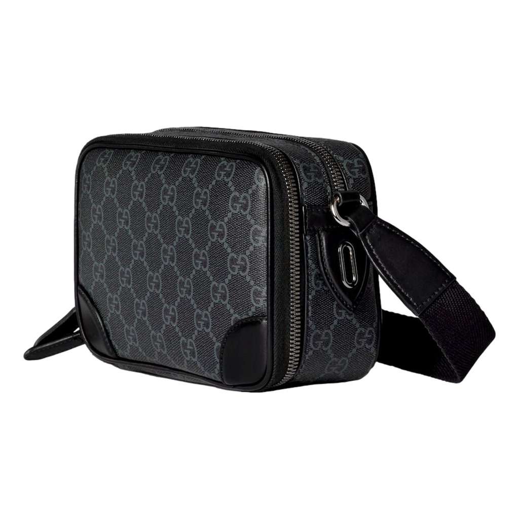 Gucci Gucci GG Black Canvas and Leather Unisex Dual Compartment Crossbody Bag Black Leather Never worn - Back View