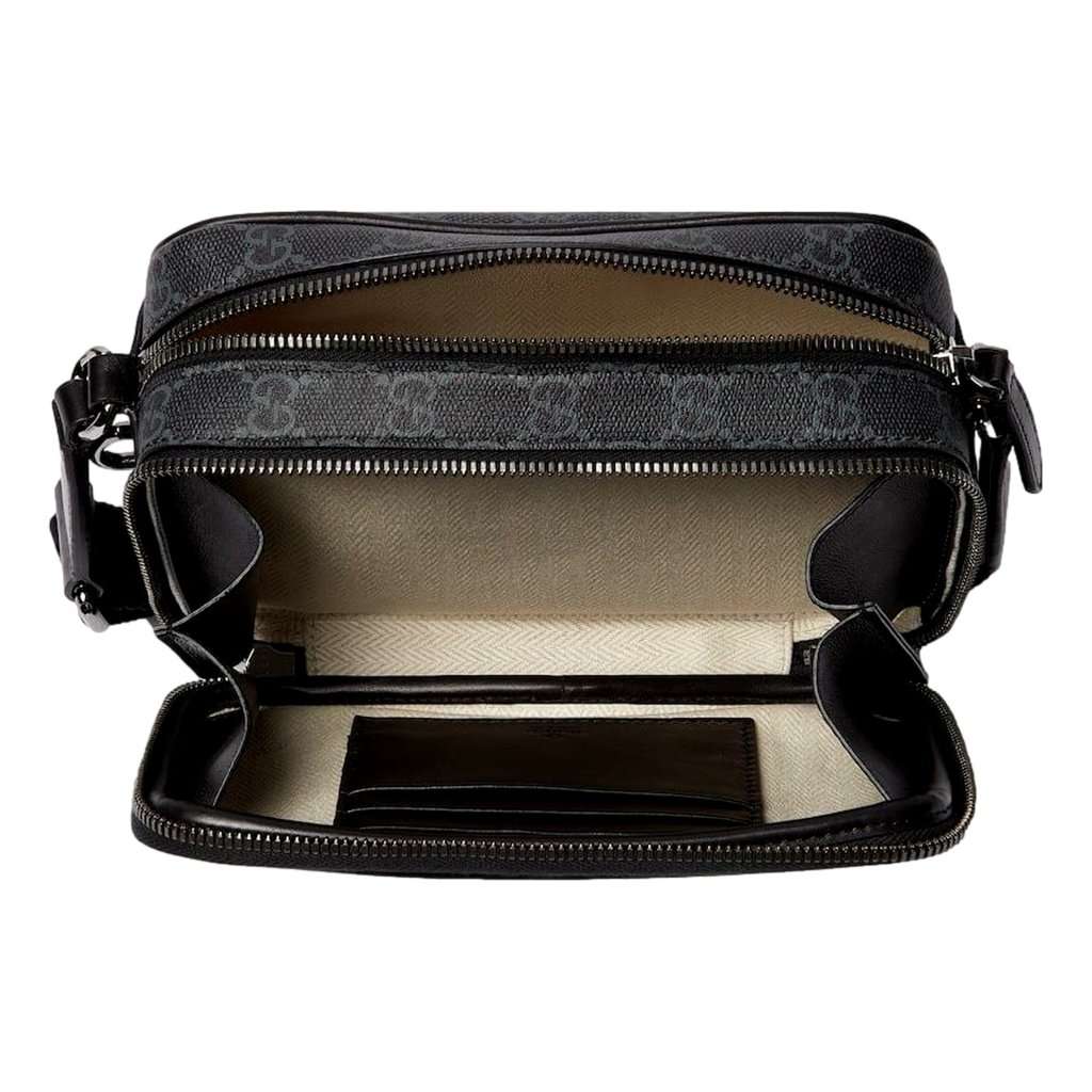 Gucci Gucci GG Black Canvas and Leather Unisex Dual Compartment Crossbody Bag Black Leather Never worn - Model View