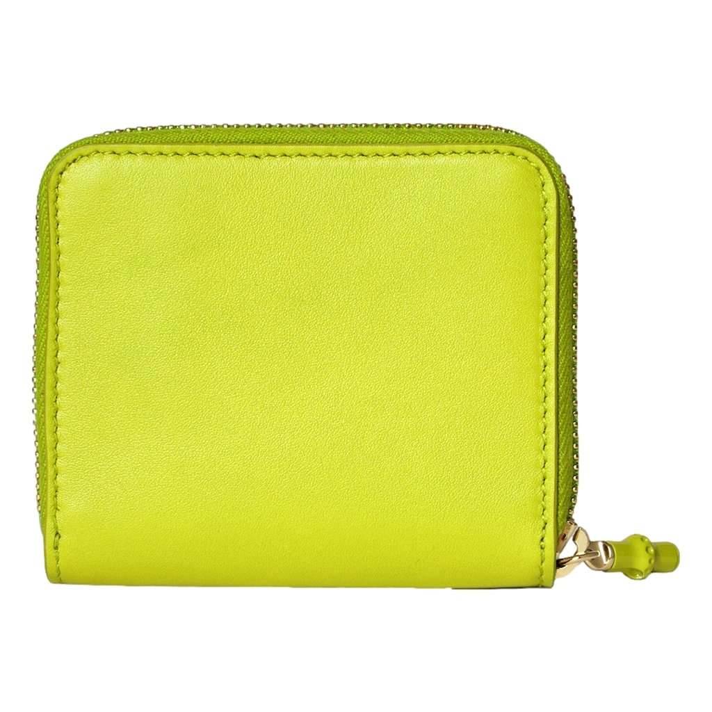 Gucci Gucci Bamboo Series Lime Green Leather Zip Around Bifold Wallet Green Leather Never worn - Inside View