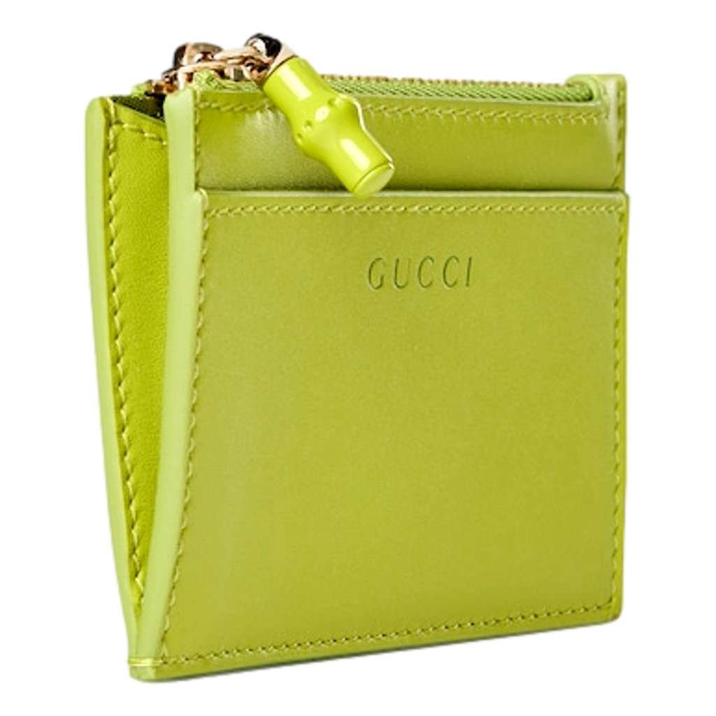 Gucci Gucci Bamboo Series Lime Green Leather Zipper Card Holder Wallet Green Leather Never worn - Inside View