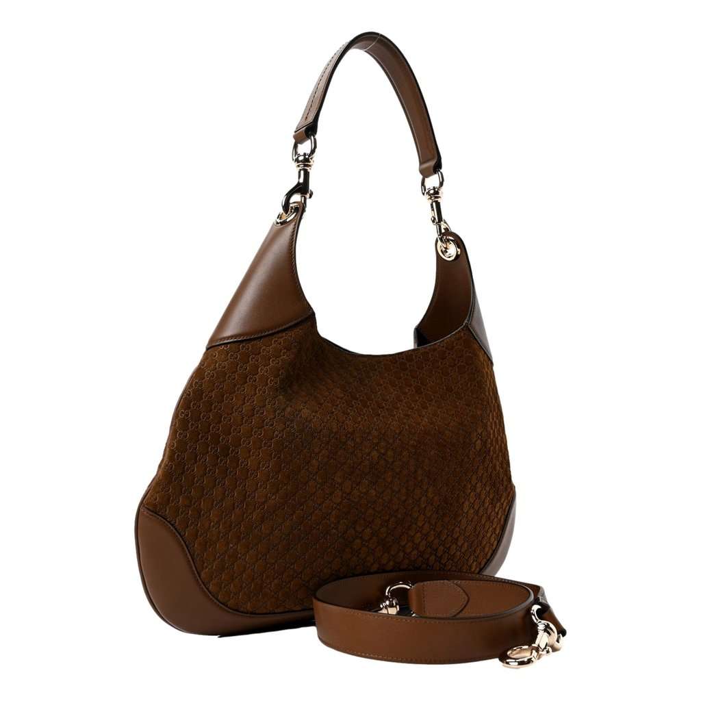 Gucci Gucci Micro GG B Medium Shoulder Bag Brown Suede and Leather Brown Suede Never worn - Back View
