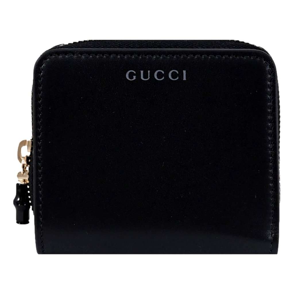 Gucci Gucci Black Patent Leather Zip-Around Wallet with Bamboo Pull Black Leather Never worn - Front View