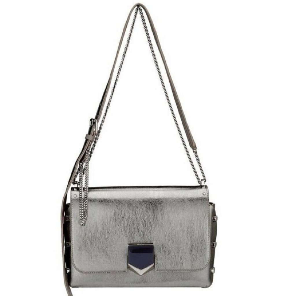Jimmy Choo Jimmy Choo Metallic Silver Lockett Crossbody Shoulder Bag Black Leather Never worn - Front View