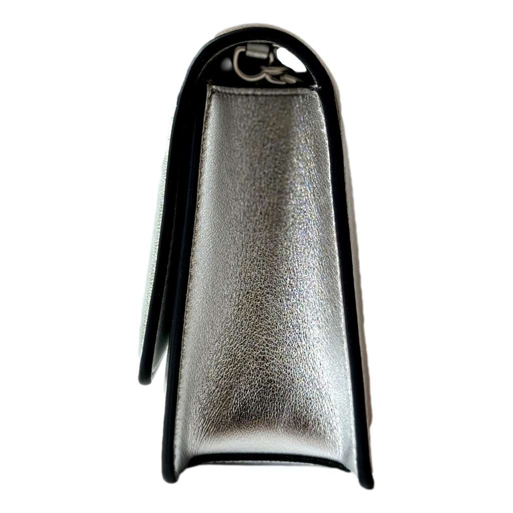 Jimmy Choo Jimmy Choo Kalina  Crossbody Clutch Bag Crystal Logo Metallic Silver Silver Leather Never worn - Model View