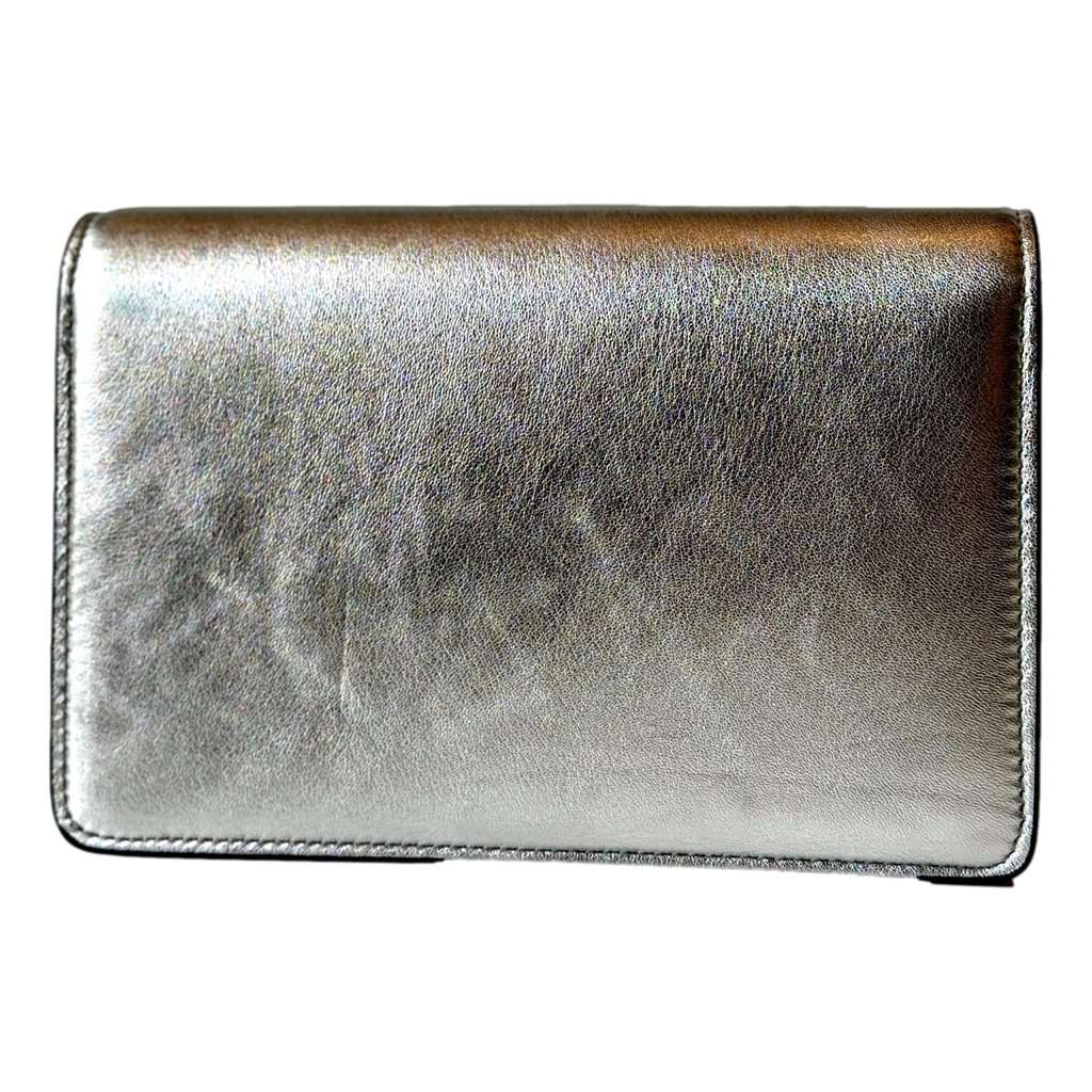 Jimmy Choo Jimmy Choo Kalina  Crossbody Clutch Bag Crystal Logo Metallic Silver Silver Leather Never worn - Box View
