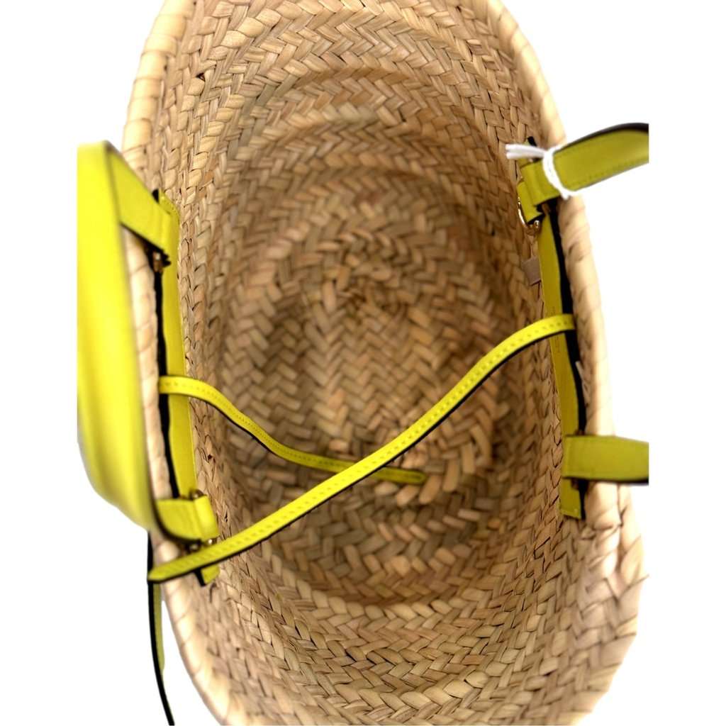 Jimmy Choo Jimmy Choo Logo Crossbody Tote Bag Natural Raffia Citron Yellow Trim Yellow Leather Never worn - Inside View