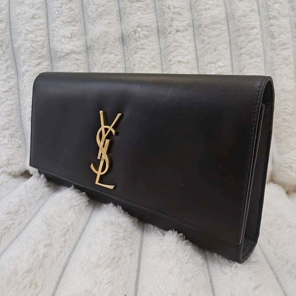 Saint Laurent Kate Clutch Black Leather Gold Good - Inside View