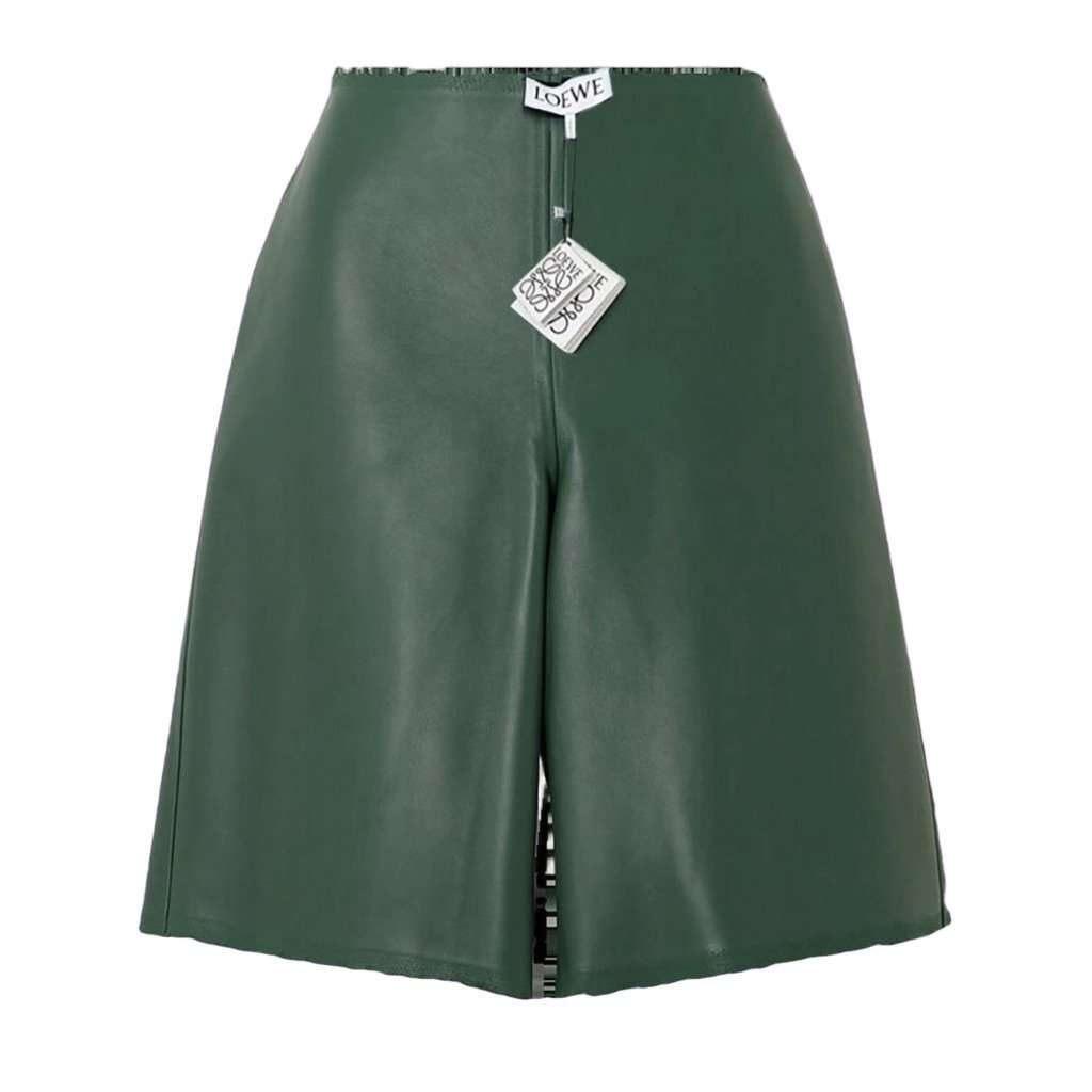 Loewe SS24 Distressed Leather Shorts Green Leather Never worn, with tag - Front View